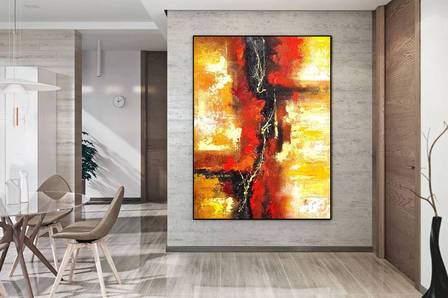 Red Original Painting Yellow Paintings Abstract Canvas Wall Art CFNT6